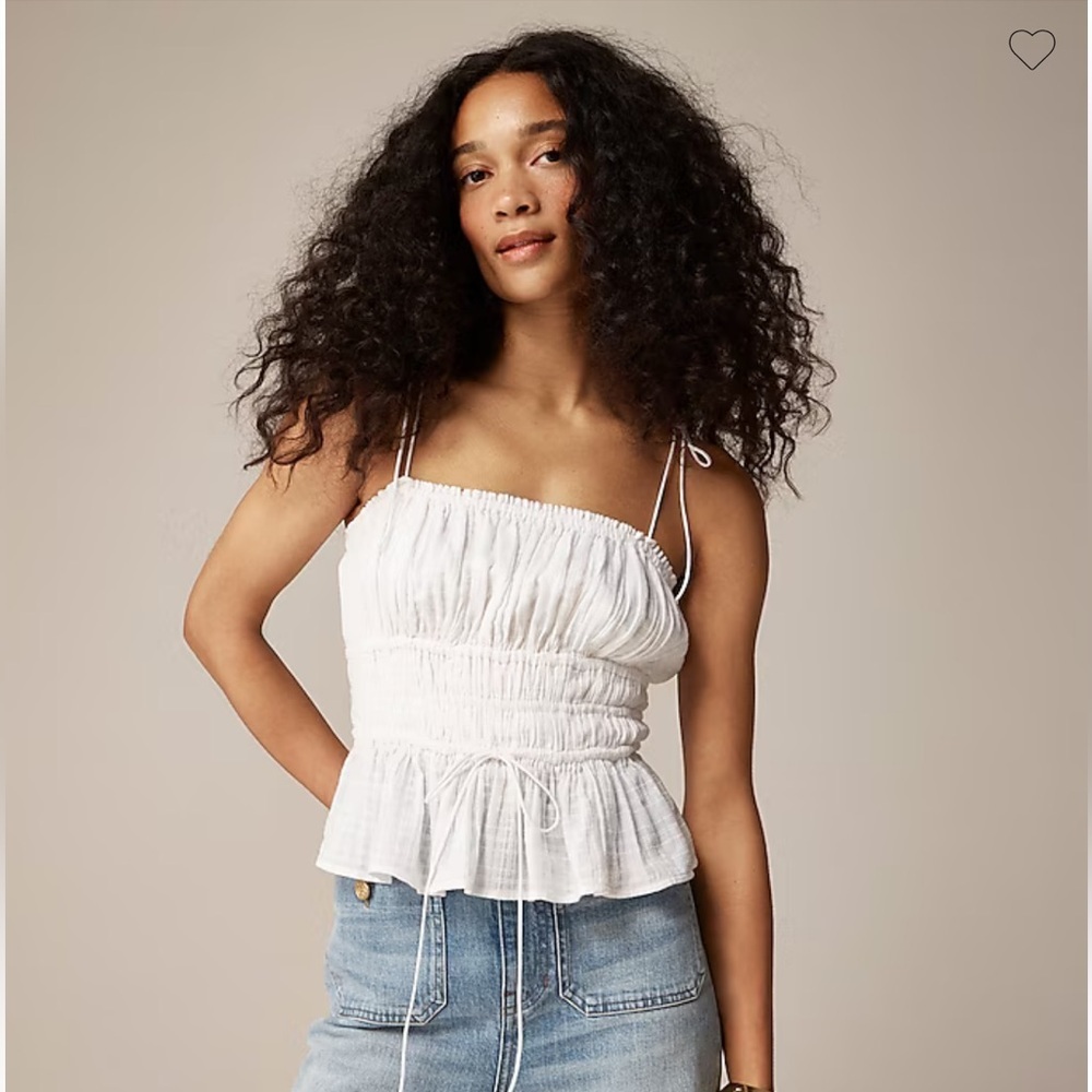 J. Crew White Ruched Peplum Tie-Strap Camisole